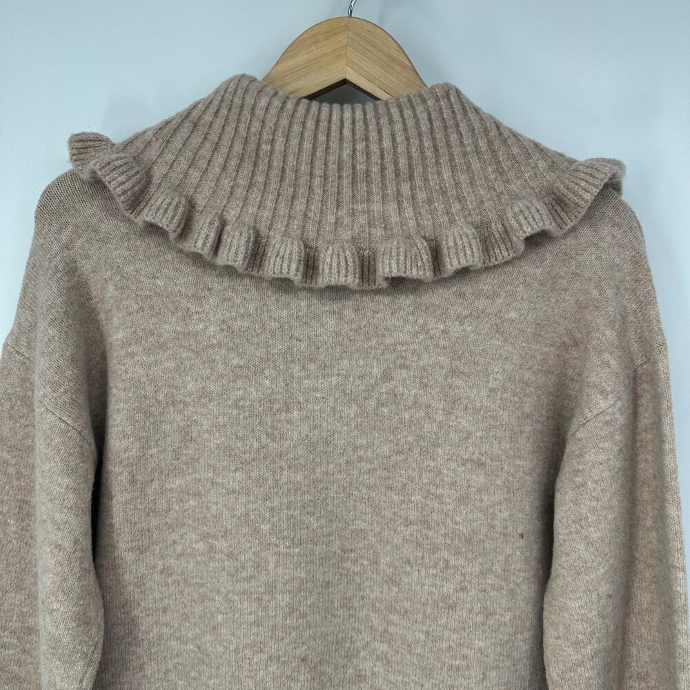 Camila Coelho Sweater Dress Peter Pan Collar Ruffle Chunky Knit Revolve Mini Tan - Picture 8 of 10